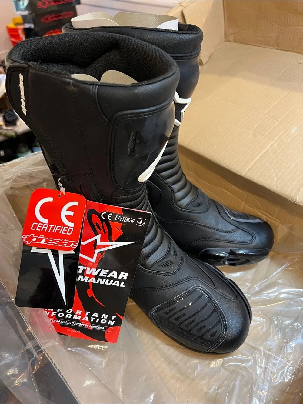 Alpinestars Black Men's Motorcycle Racing Boots with White Logos